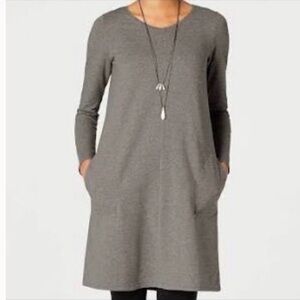 Pure Jill Gray Long Sleeve Gray Knit Sweater Dress with Pockets